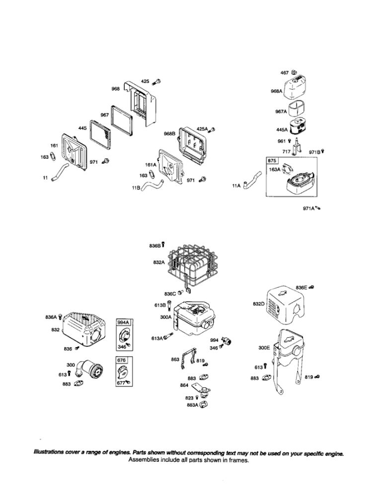 Muffler/Air Cleaner Diagram and Parts List for 121000 0101-0739 Briggs and Stratton Engine